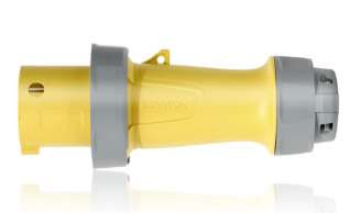 Leviton 360P4WLEV LEV Series Pin & Sleeve Plug, 60A, 125V 2P, 3W, Watertight, Yellow Finish
