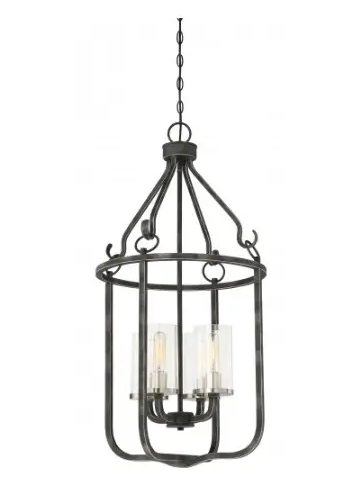 Nuvo 60-6127 Sherwood 4-Light Caged Pendant Light Fixture, Iron Black