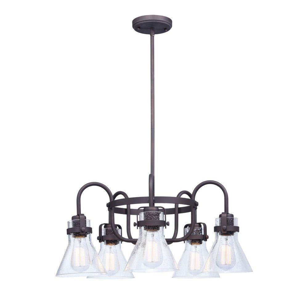 Maxim Lighting 26117CDOI Seafarer 5 Light Oil Rubbed Bronze Chandelier with Clear Seedy Glass Cones - Full View on White
