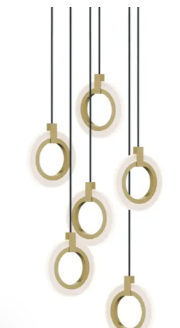 AFX Lighting HLOP08LAJUDLBRND6 Halo 6-Light LED Round Pendant, Wattage 108W, CCT Selectable, Voltage 120V, Light Antique Brass