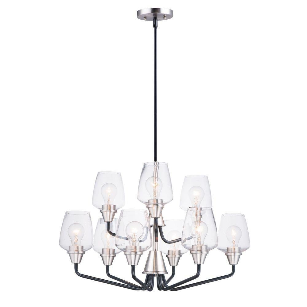 Maxim Lighting 26127CLBZAB Goblet 9 Light 2 Tier Chandelier in Bronze/Antique Brass with Clear Glass Shades
