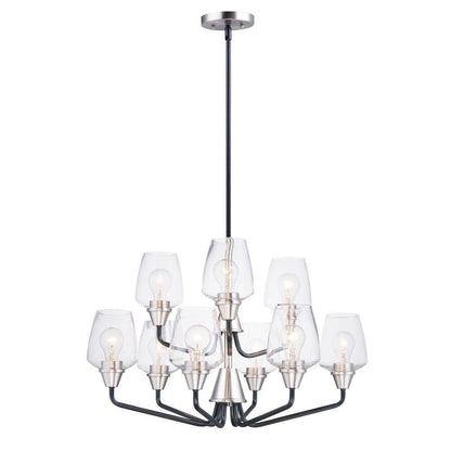 Maxim Lighting 26127CLBZAB Goblet 9 Light 2 Tier Chandelier in Bronze/Antique Brass with Clear Glass Shades