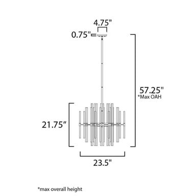 Maxim Lighting 38405CLHR Divine Chandelier Dimension Diagram - 23.5 Inch Wide 21.75 Inch Tall 57.25 Inch Max OAH