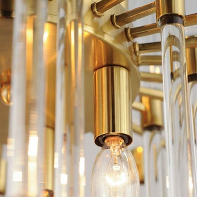 Maxim Lighting 38405CLHR Divine Chandelier Close-Up Detail of Heritage Brass Finish and Glass Rods