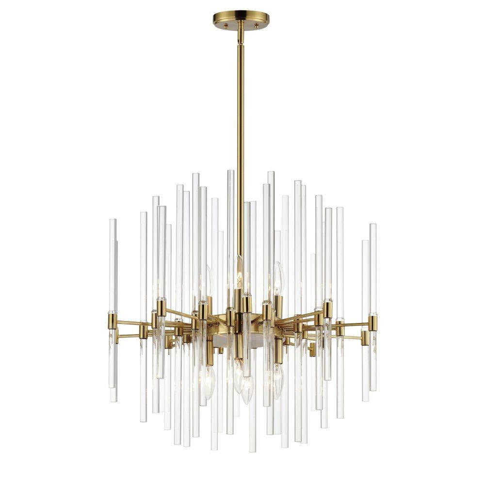 Maxim Lighting 38405CLHR Divine 8 Light Heritage Brass Chandelier with Clear Glass Rods on White Background