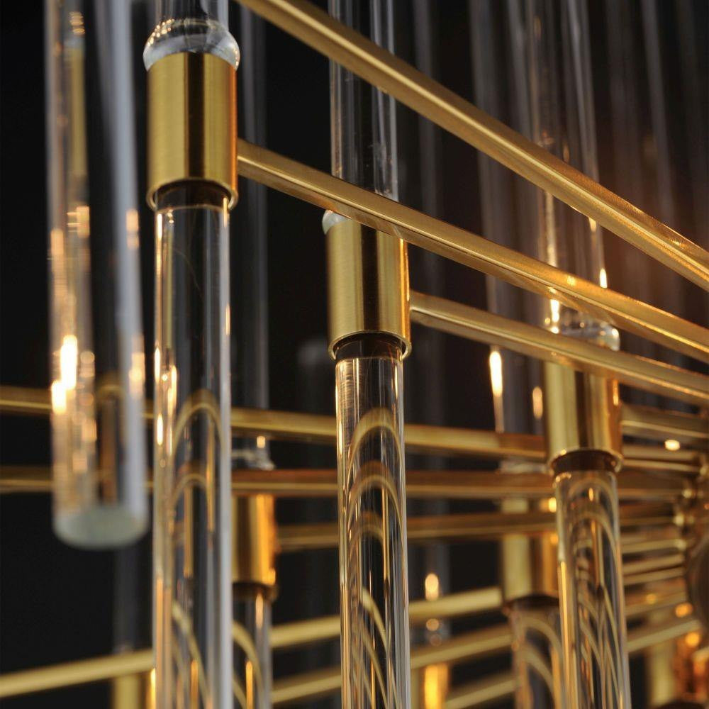 Maxim Lighting 38406CLHR Divine - close-up detail of clear glass rods with Heritage Brass arms lit