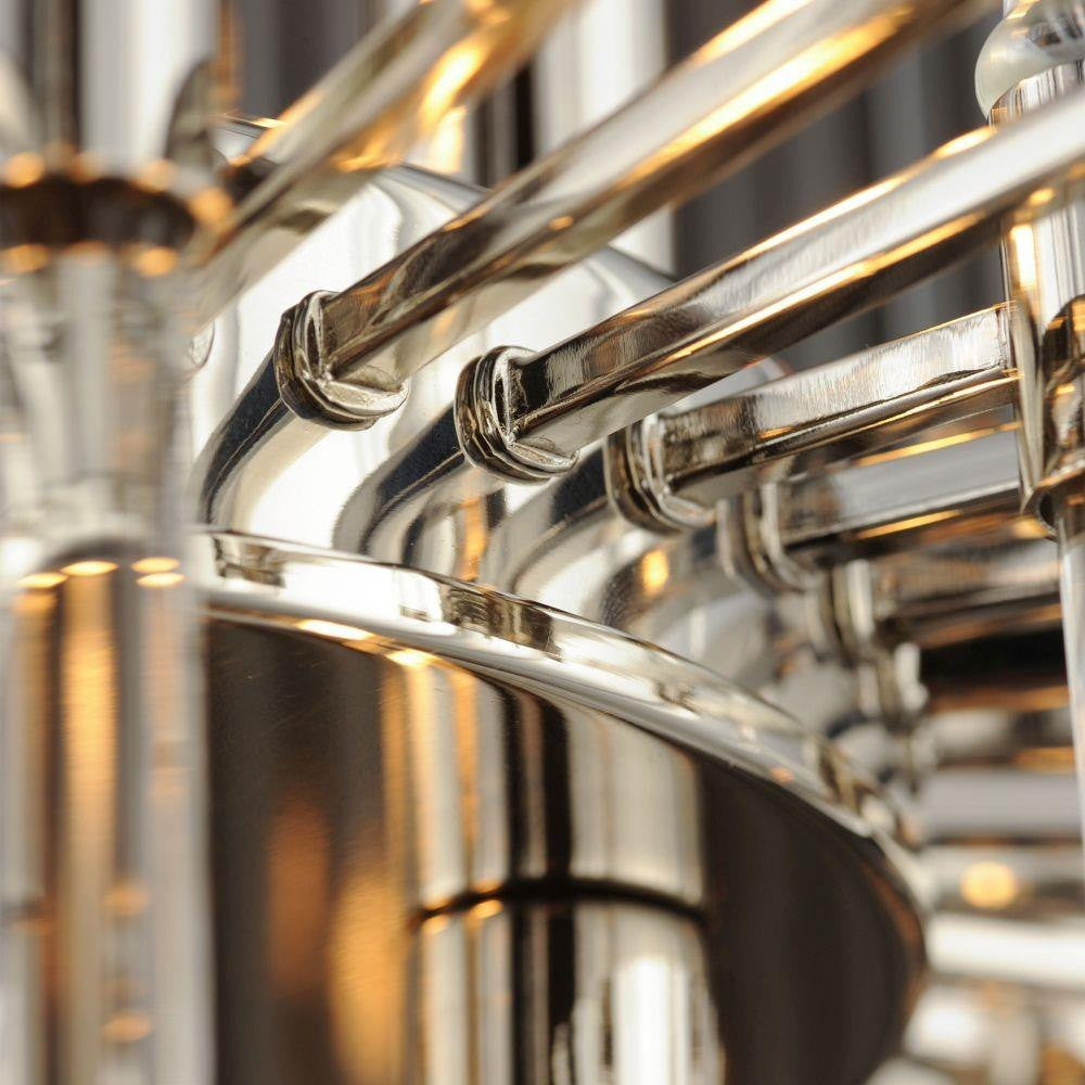 Maxim Lighting 38406CLPN Divine Chandelier polished nickel arm and rod detail close-up
