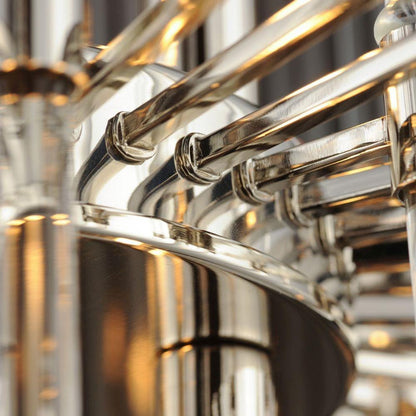 Maxim Lighting 38406CLPN Divine Chandelier polished nickel arm and rod detail close-up