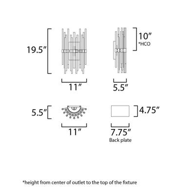Maxim Lighting 38409CLHR Divine Wall Sconce Dimension Diagram - 19.5 inch Height 11 inch Width