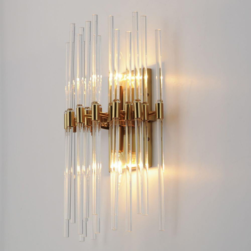 Maxim Lighting 38409CLHR Divine Wall Sconce Illuminated - Heritage Brass Finish with Clear Glass Rods Side Angle