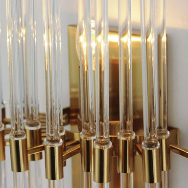 Maxim Lighting 38409CLHR Divine Wall Sconce Close-Up - Heritage Brass Arms and Clear Glass Rod Detail