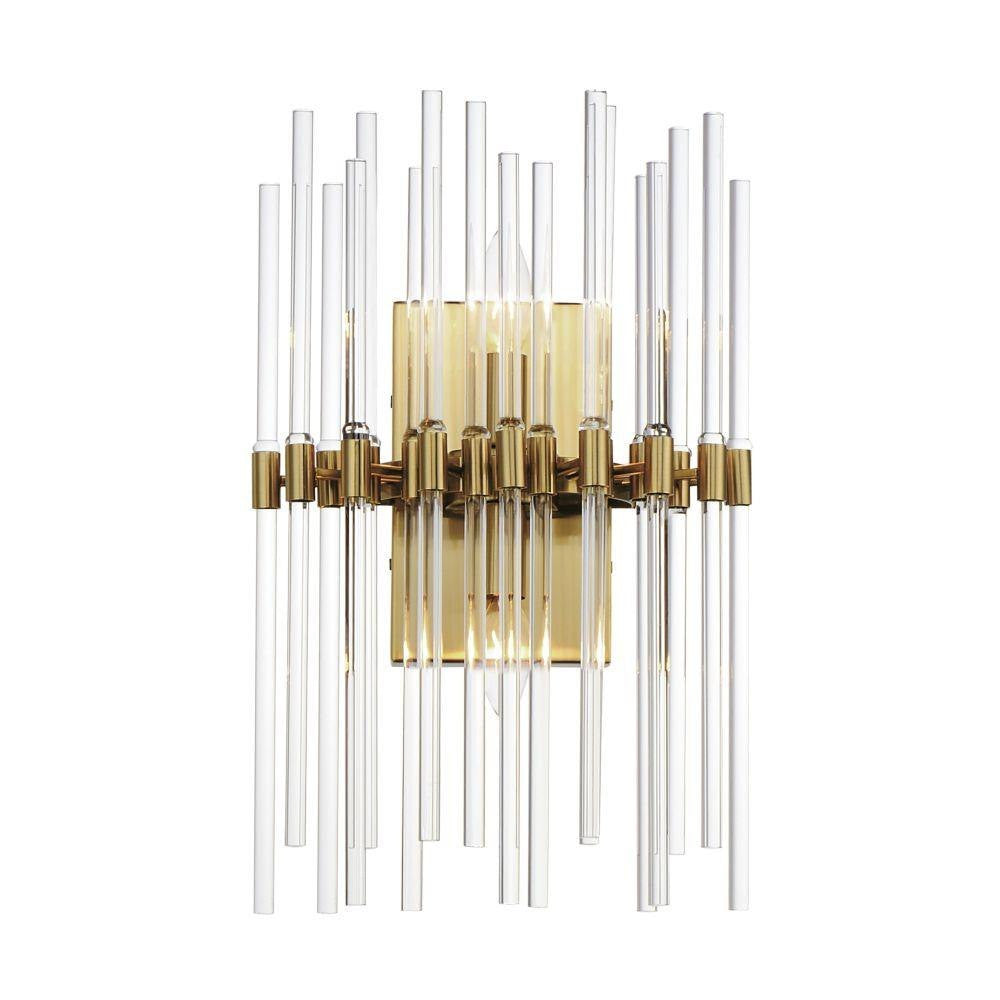 Maxim Lighting 38409CLHR Divine 2 Light Heritage Brass Wall Sconce with Clear Glass Rods - White Background