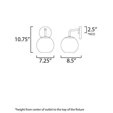 Maxim Lighting 38411CLNAB Branch Wall Sconce dimension diagram showing 10.75 inch height and 8.5 inch width