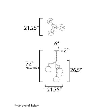 Maxim Lighting 38414CLNAB Branch Pendant Dimensions Diagram