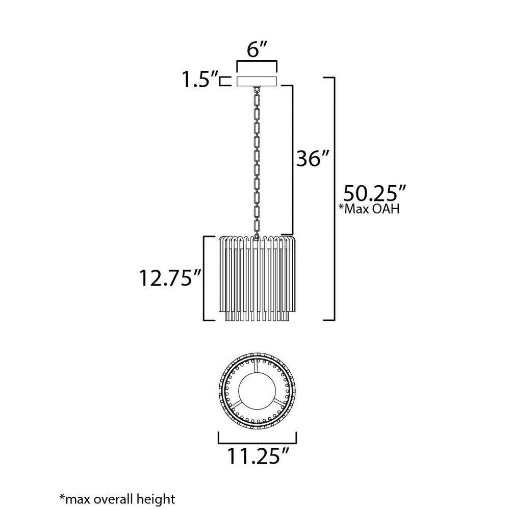 Maxim Lighting 38421CLPN Jolie LED Pendant Dimension Diagram - 12.75 inch Height 11.25 inch Width 50.25 inch Max Overall Height