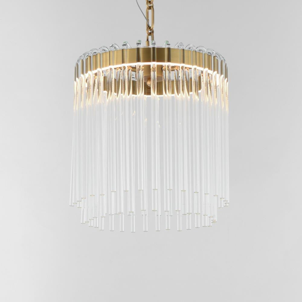Maxim Lighting 38421CLPN Jolie LED Pendant - Close-Up Detail of Illuminated Glass Rods and Brass Frame