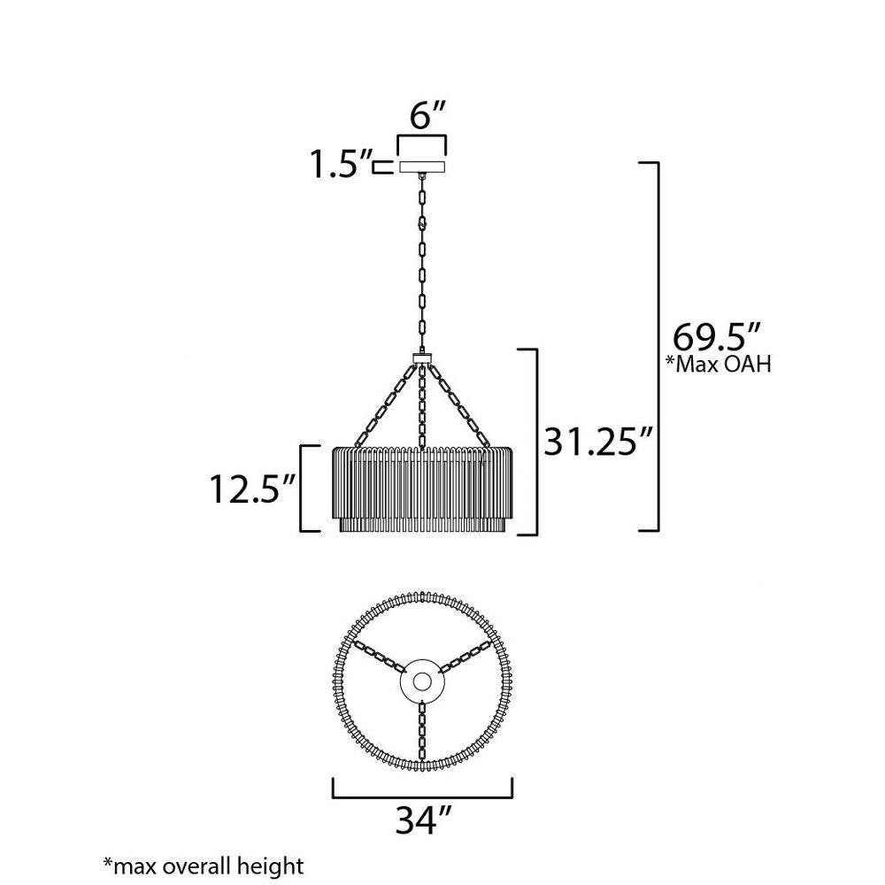 Maxim Lighting 38423CLPN Jolie Chandelier Dimensions Diagram - 34 Inch Wide 31.25 Inch Tall
