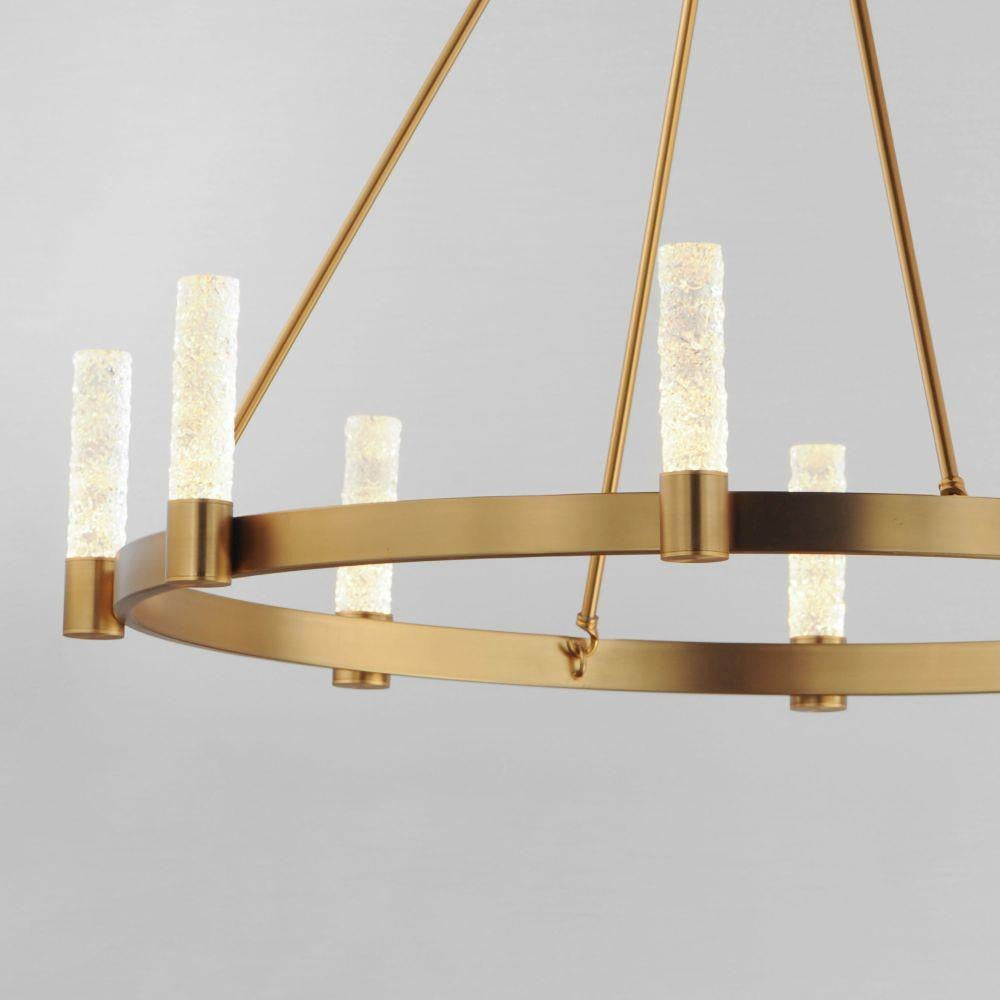Maxim Lighting 38446IBNAB Duchess Chandelier - close-up detail of Iceberg glass cylinders and Natural Aged Brass ring