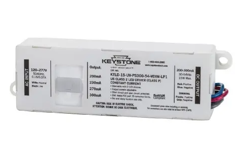 Keystone KTLD-15-UV-PS300-54-VDIM-LP1 Power Select Constant Current LED Driver, Wattage 15W, 300mA, Voltage 120V-277V