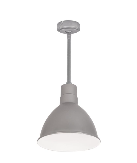 Nora Lighting NRLM-8ST1835GMWLE4/60 8" RLM 60" Stem Mounted LED Shade,120V 0-10V/Triac/ELV & 277V 0-10V Dimming, Lumens 2200lm, Color Temperature 3500K, Gun Metal/White Finish
