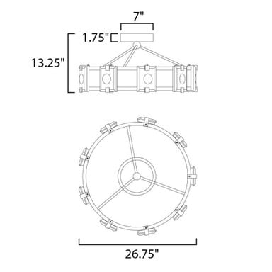 Maxim Lighting 39530CYBKGL Radiant - Dimension Diagram: 26.75 Inch Wide by 13.25 Inch High