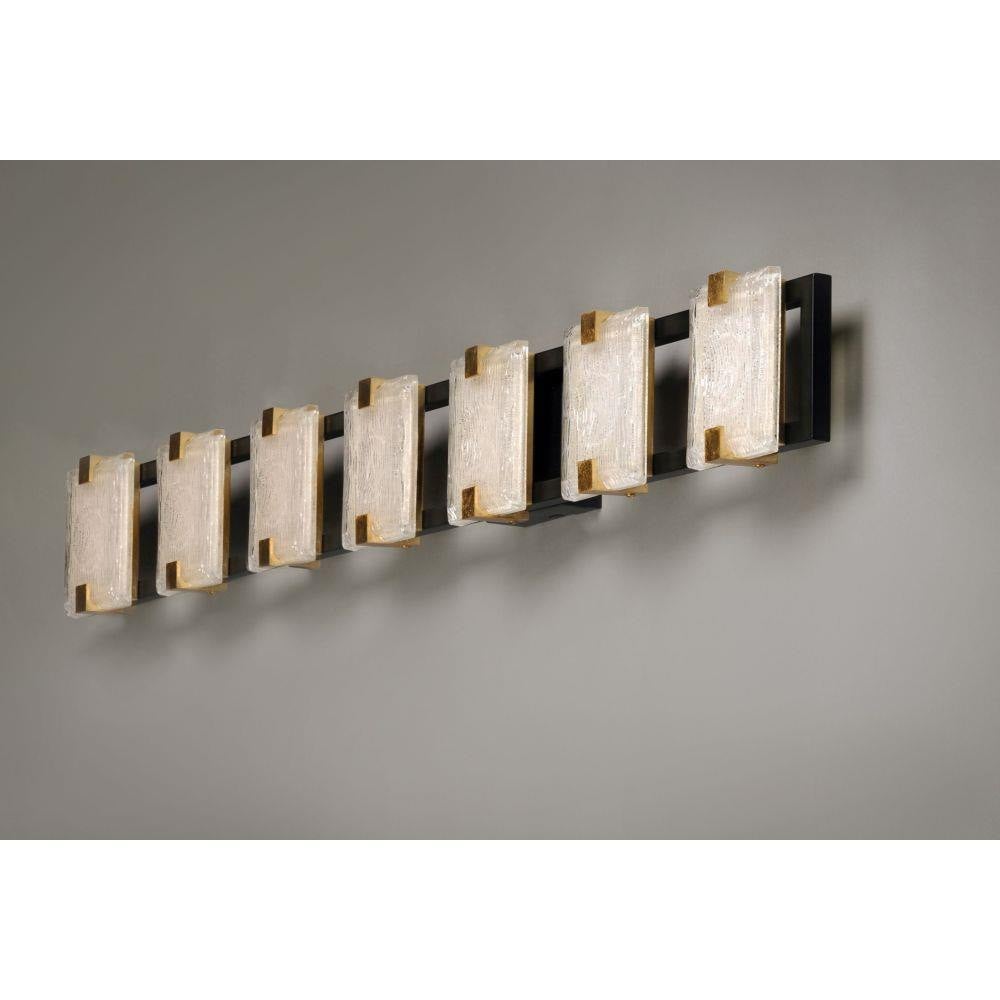 Maxim Lighting 39534CYBKGL Radiant 7 Light Black Gold Leaf Bath Vanity Wall Light - Installed and illuminated on wall