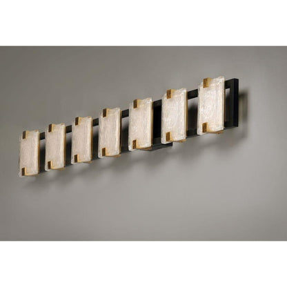 Maxim Lighting 39534CYBKGL Radiant 7 Light Black Gold Leaf Bath Vanity Wall Light - Installed and illuminated on wall