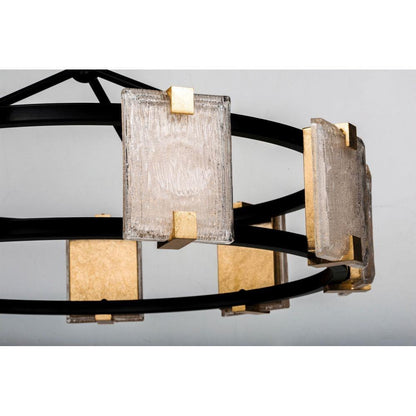 Maxim Lighting 39535CYBKGL Radiant Chandelier - close-up of Piastra glass diffusers with gold leaf accents on black ring frame