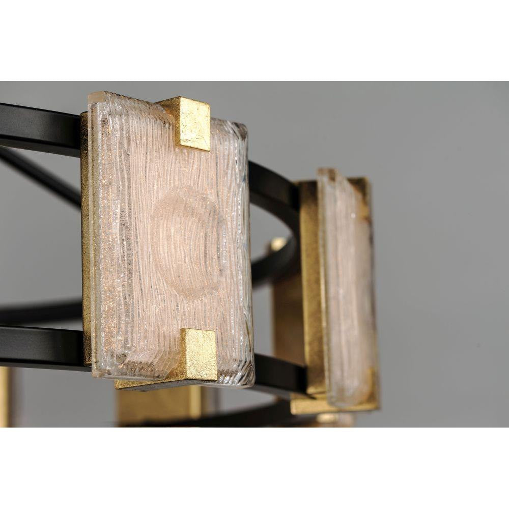 Maxim Lighting 39535CYBKGL Radiant Chandelier - detail view of textured glass panel with gold leaf hardware brackets