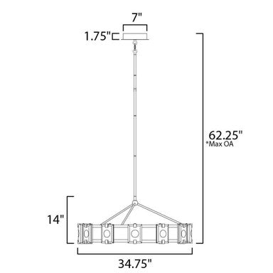 Maxim Lighting 39536CYBKGL Radiant Chandelier - Dimension Diagram 34.75W x 14H 62.25 Max OA