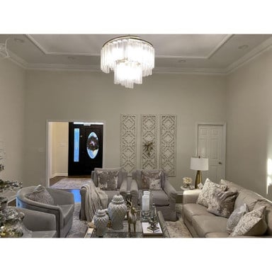 Maxim Lighting 39575WFLGS Victoria Golden Silver Pendant - Lifestyle Living Room Installation