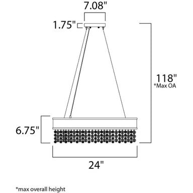 Maxim Lighting 39655SHBZ Mystic Pendant - Dimension Diagram (24W x 6.75H inches, 118 inch Max OA)