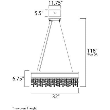 Maxim Lighting 39659MSKPC Mystic Linear Pendant - Dimensions Diagram: 32 inch Wide, 6.75 inch High, 118 inch Max Overall Height