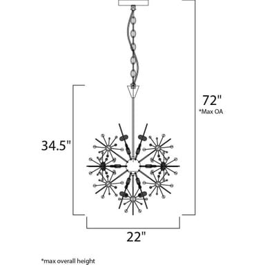Maxim Lighting 39745BCPC Starfire Chandelier Dimensions 22 Inch Width 34.5 Inch Height 72 Inch Max Overall Height