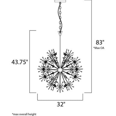 Maxim Lighting 39746BCPC Starfire 18 Light Polished Chrome Crystal Chandelier - Dimension Diagram (32 inch W x 43.75 inch H, 83 inch Max OA)