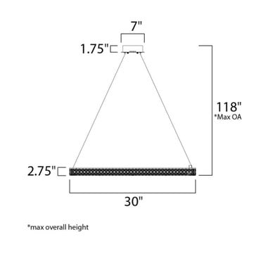 Maxim Lighting 39773BCPC Eternity Pendant Dimensions Diagram - 30 Inch Width 118 Inch Max Overall Height