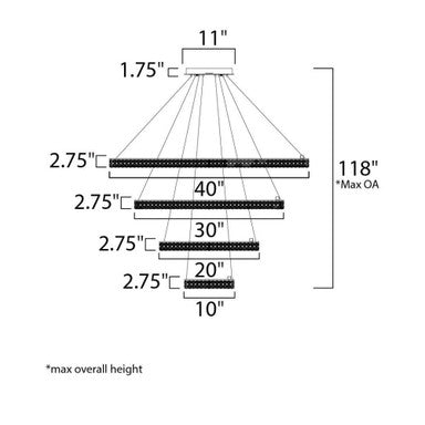 Maxim Lighting 39778BCPC Eternity LED Crystal Chandelier Dimension Diagram