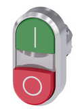 Siemens 3SU10513BB420AK0 Illuminated twin pushbutton, 22mm, round, metal, shiny, green i, red o, flat and raised buttons