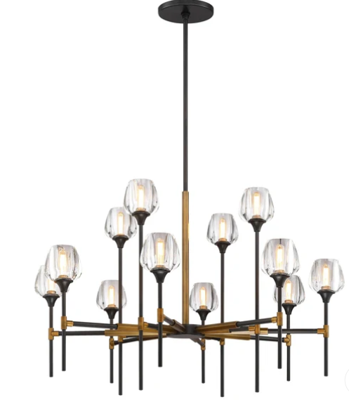 SDQ Lighting PD37312UBVB 42" Modern Clear Crystal Ceiling Chandelier, Wattage 720W, Urban Bronze / Aged Brass Finish