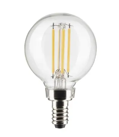 SATCO S21209 LED G16.5 Candelabra Bulb, E12, Clear, Wattage 5.5W, Lumens 500 lm, Voltage 120V, Color Temperature 2700K