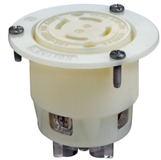 Leviton 2746 30A, 600V 3-Phase, NEMA L17-30R, 3P, 4W, Flanged Outlet Locking Receptacle, Grounding, White