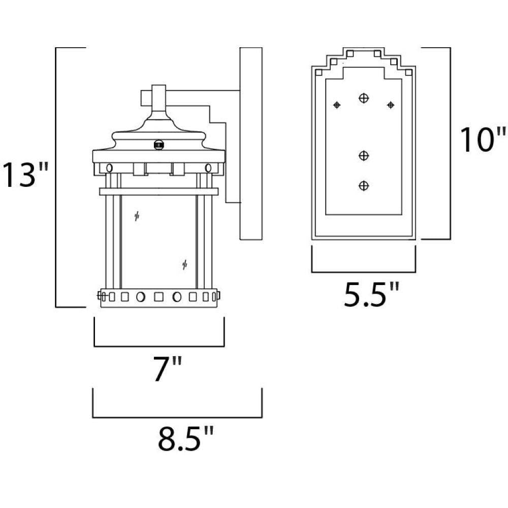 Maxim Lighting 40033CDSE Santa Barbara VX Outdoor Wall Lantern - Dimensions Diagram