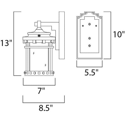 Maxim Lighting 40033CDSE Santa Barbara VX Outdoor Wall Lantern - Dimensions Diagram