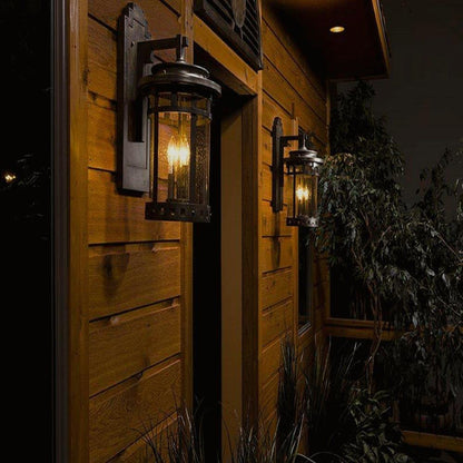 Maxim Lighting 40033CDSE Santa Barbara VX Outdoor Wall Lantern - Lifestyle Night View Close Up