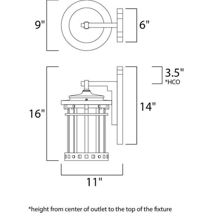 Maxim Lighting 40034CDSE Santa Barbara VX Outdoor Wall Lantern Dimensions Diagram
