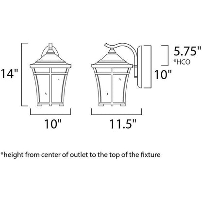 Maxim Lighting 40164GFCO Balboa VX Outdoor Wall Lantern Dimensions Diagram