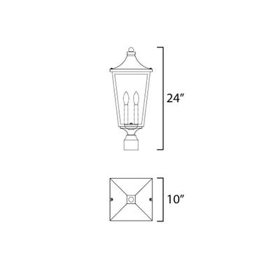 Maxim Lighting 40230CLBK Sutton Place VX Outdoor Post Lantern dimension diagram showing 24 inch height and 10 inch width
