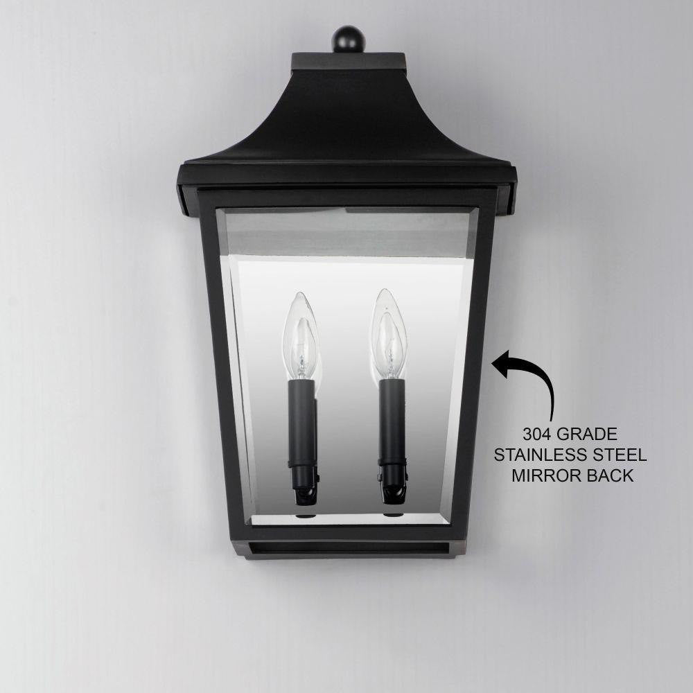 Maxim Lighting 40231CLBK Sutton Place Vx Black Outdoor Wall Lantern featuring 304 grade stainless steel mirror back detail