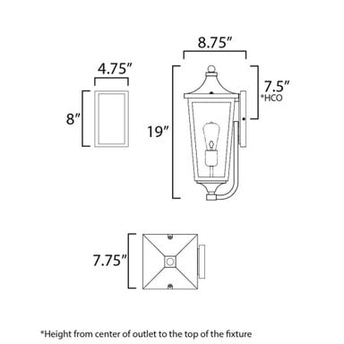 Maxim Lighting 40233CLBK Sutton Place VX Outdoor Wall Lantern - Dimensions Diagram