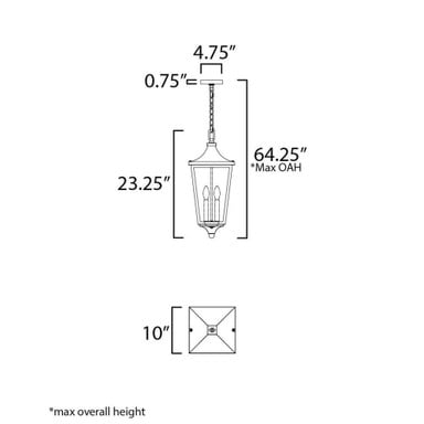 Maxim Lighting 40239CLBK Sutton Place VX Outdoor Pendant - Dimension Diagram